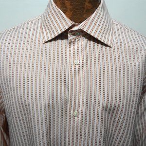 Banana Republic XL 17-17.5 Red Yellow White Striped Long-Sleeve Cotton Shirt